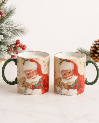 Santa & Teddy Bear Keepsake Mug Candle – Christmas Eve Scented - 9.3 oz