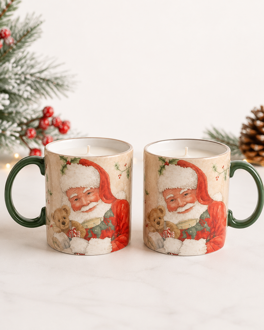 Santa & Teddy Bear Keepsake Mug Candle – Christmas Eve Scented - 9.3 oz